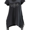 WT0685-3319 Fringed Short Sleeve Top-Winged Pewter Cross