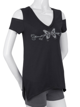 WT0685-1233 Cold Shoulder Top Two Tone R/S Butterfly