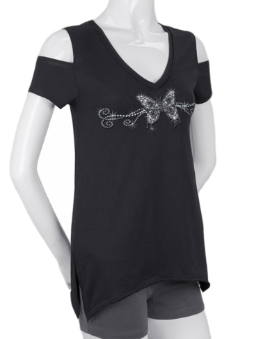 WT0685-1233 Cold Shoulder Top Two Tone R/S Butterfly