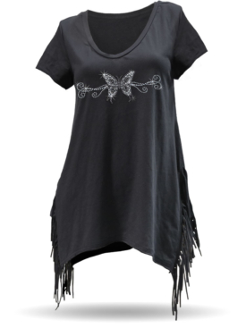 WT0668-1223-Two Tone Butterfly-Half Fringed Shirt
