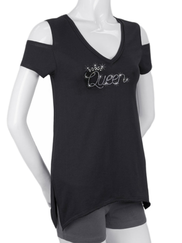 WT0685-2730 Queen-Black-Cut out Sleeves Shirt