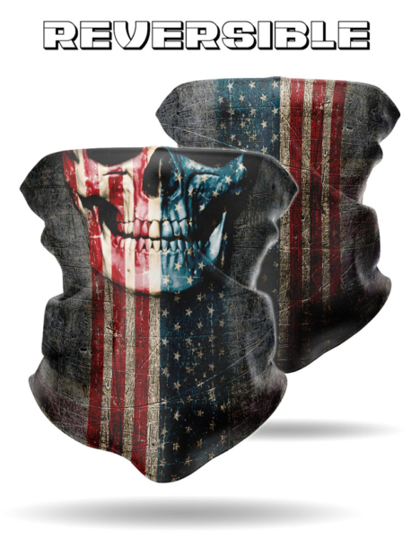 DB2611-RWB Patriotic Skull Jaw Do Band Reversible Multi-Function Tube Headband Gaiter Scarf Bandana